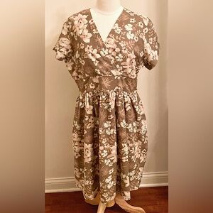 Northstyle Women SZ 20 Taupe Tan Blue Floral Boho Prairie Country Casual Dress